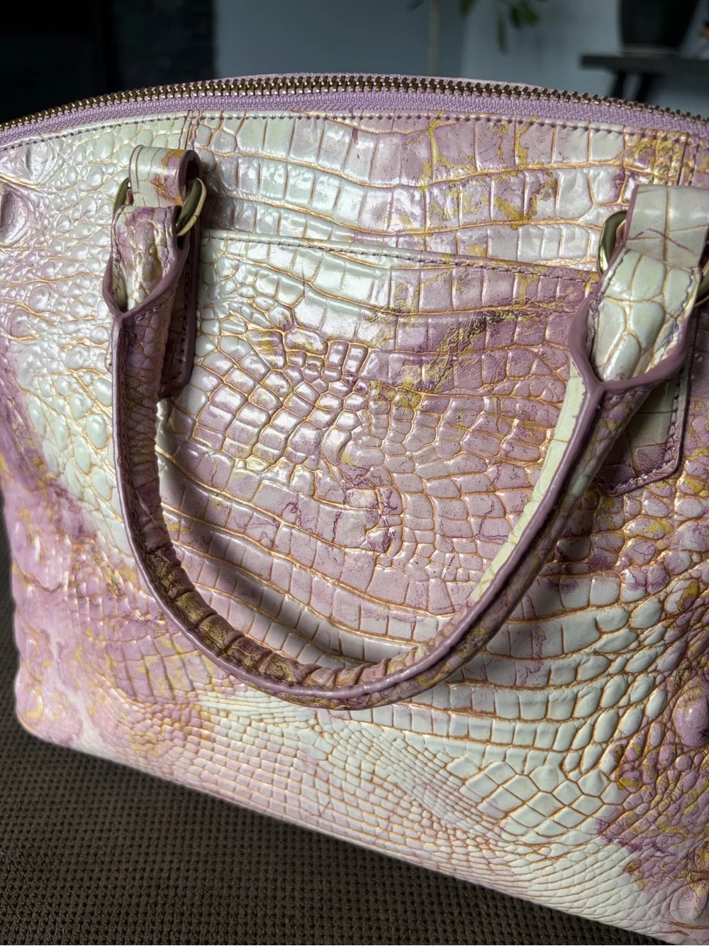 Brahmin Croc-Embossed Satchel Lilac Duxbury Satchel - Picture 7 of 10